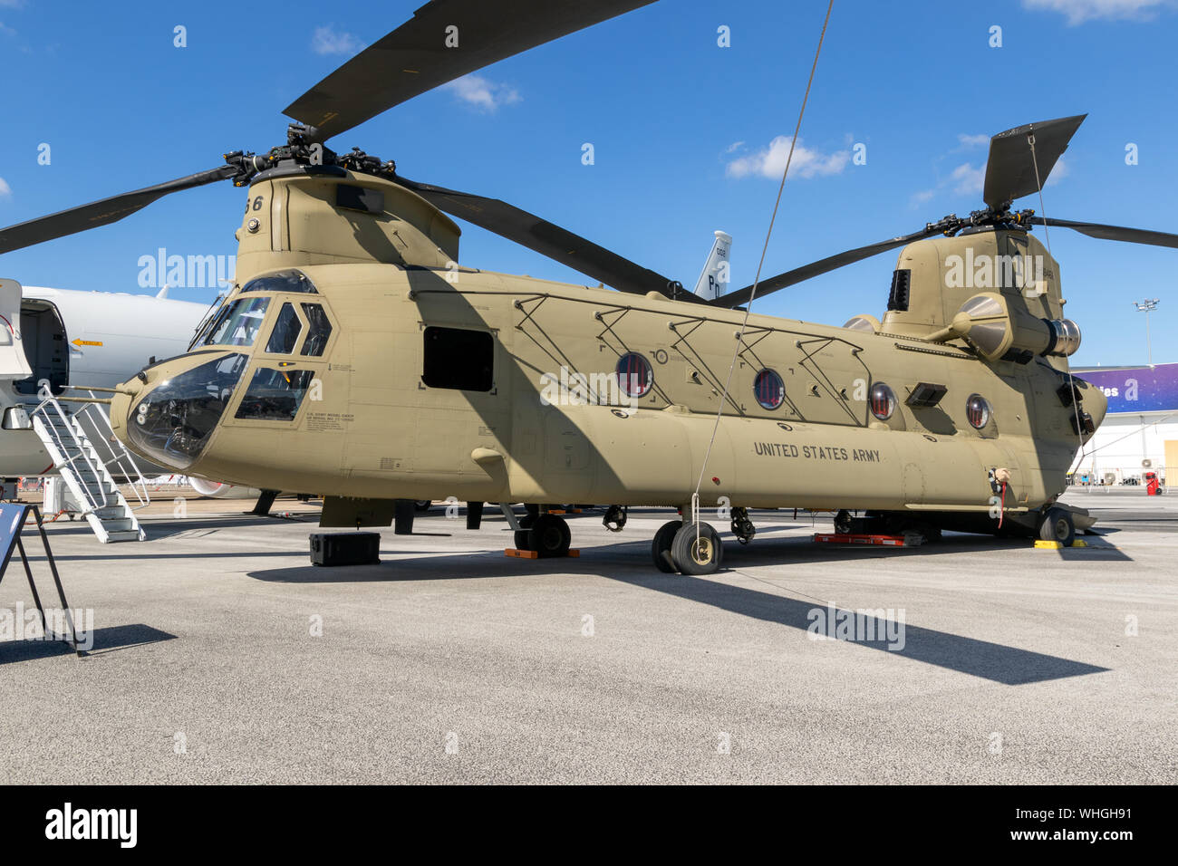 LE BOURGET PARIS - 21.Juni 2019: Neue US-Armee Boeing CH-47F Chinook Transporthubschrauber auf der Paris Air Show. Stockfoto
