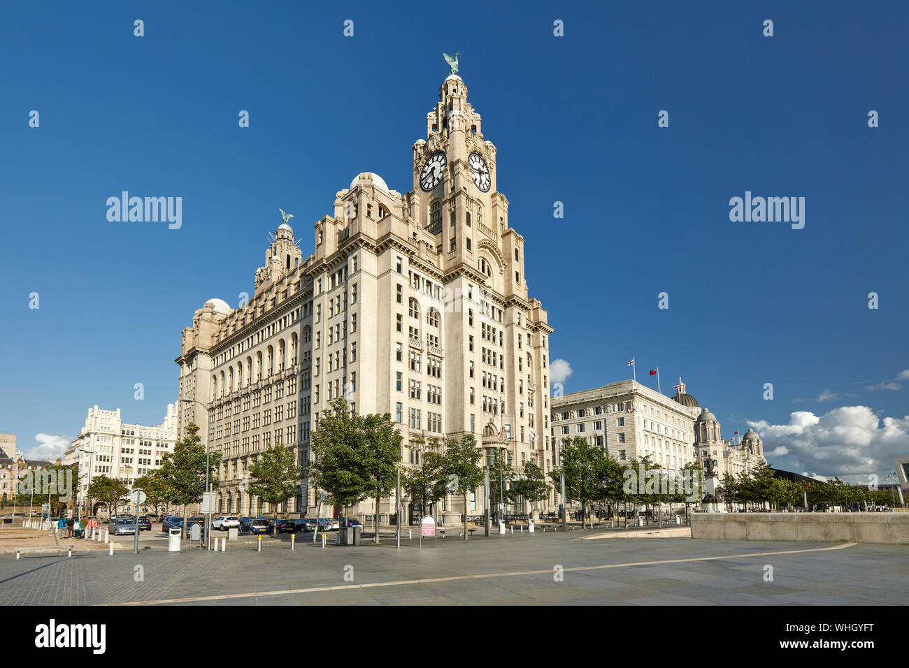 Die Leber Gebäude, Pier Head, Merseyside, Liverpool, England, UK Stockfoto