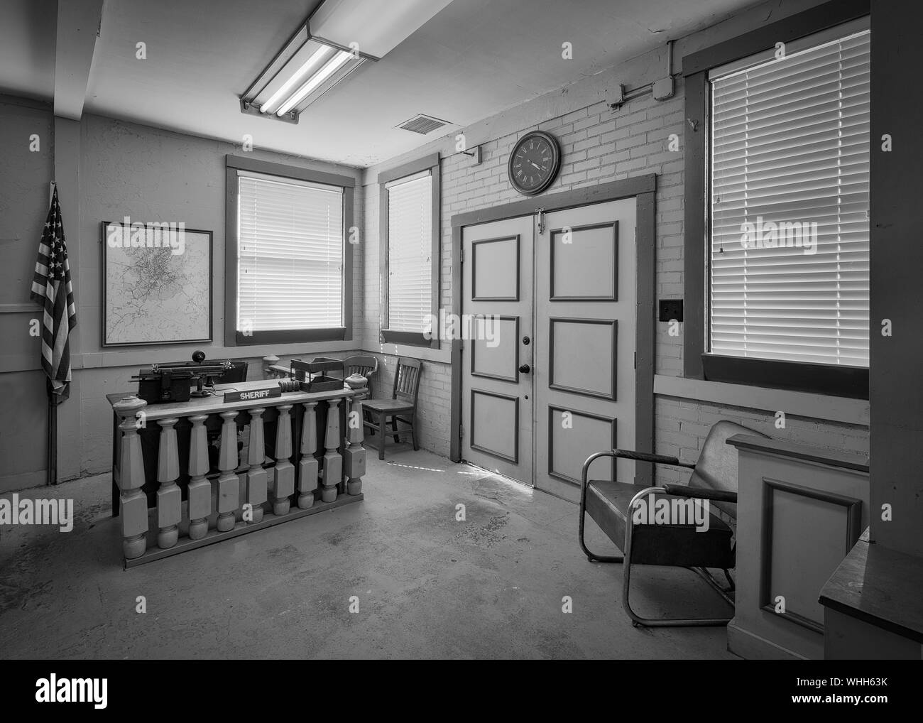 Mayberry Replik Gerichtsgebäude, Sheriff's Office und Gefängnis von der Andy Griffith Show auf der Main Street in Mount Airy, North Carolina Stockfoto