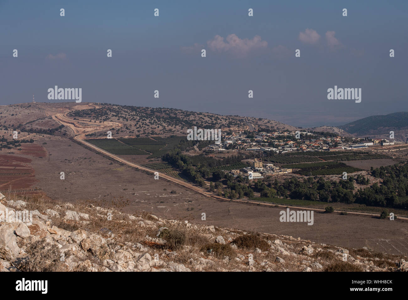 Israelische Militärbasis in der Nähe des Avivim Siedlung, nahe der südlichen Libanon Grenze. Der Militärbasis wurde wurde von Kämpfern aus schiitischen Widerstand der Hisbollah am 1. September 2019 angegriffen. Stockfoto