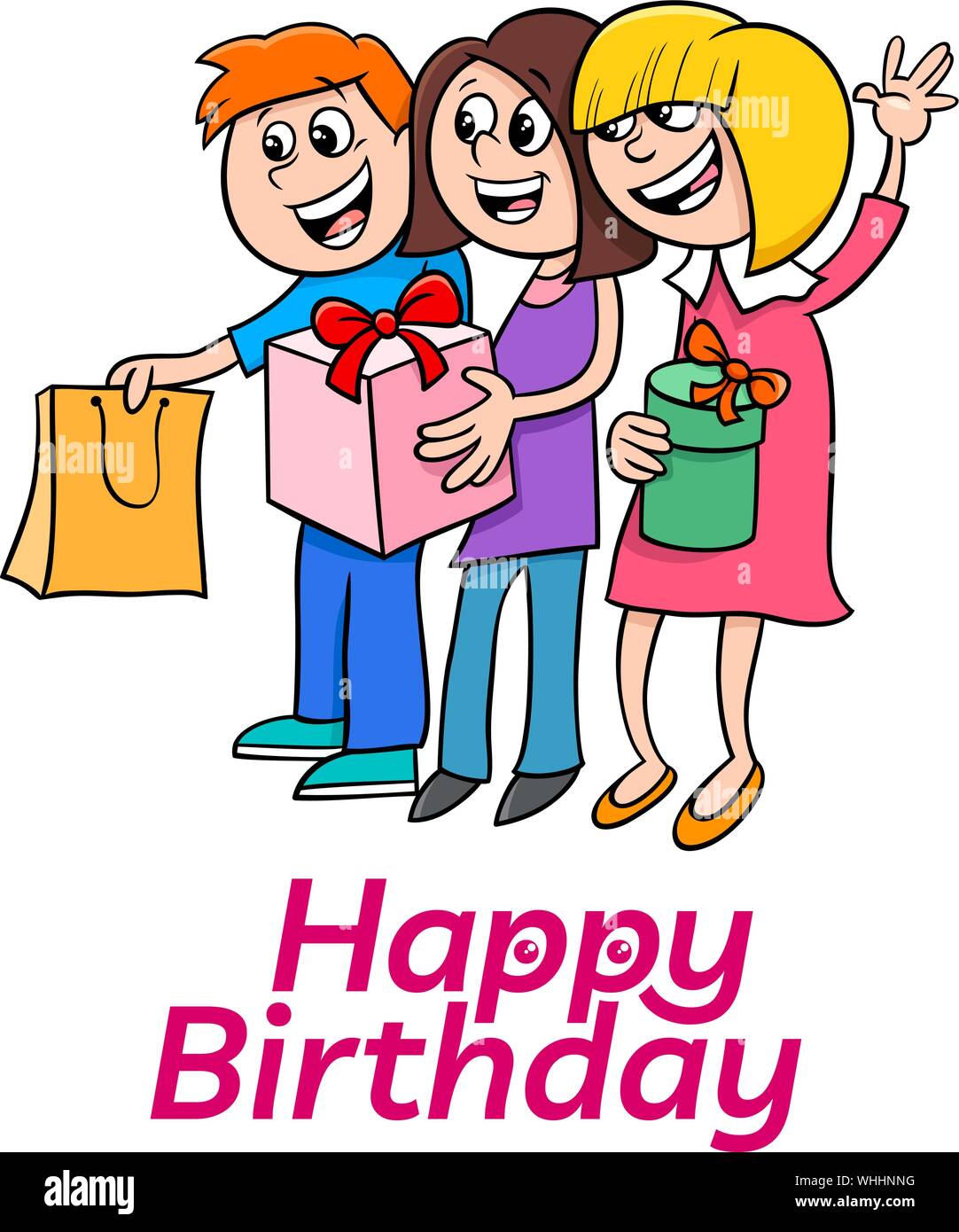 Cartoon Abbildung: Geburtstag Jubiläum Grußkarte Design mit glücklichen Kindern Stock Vektor