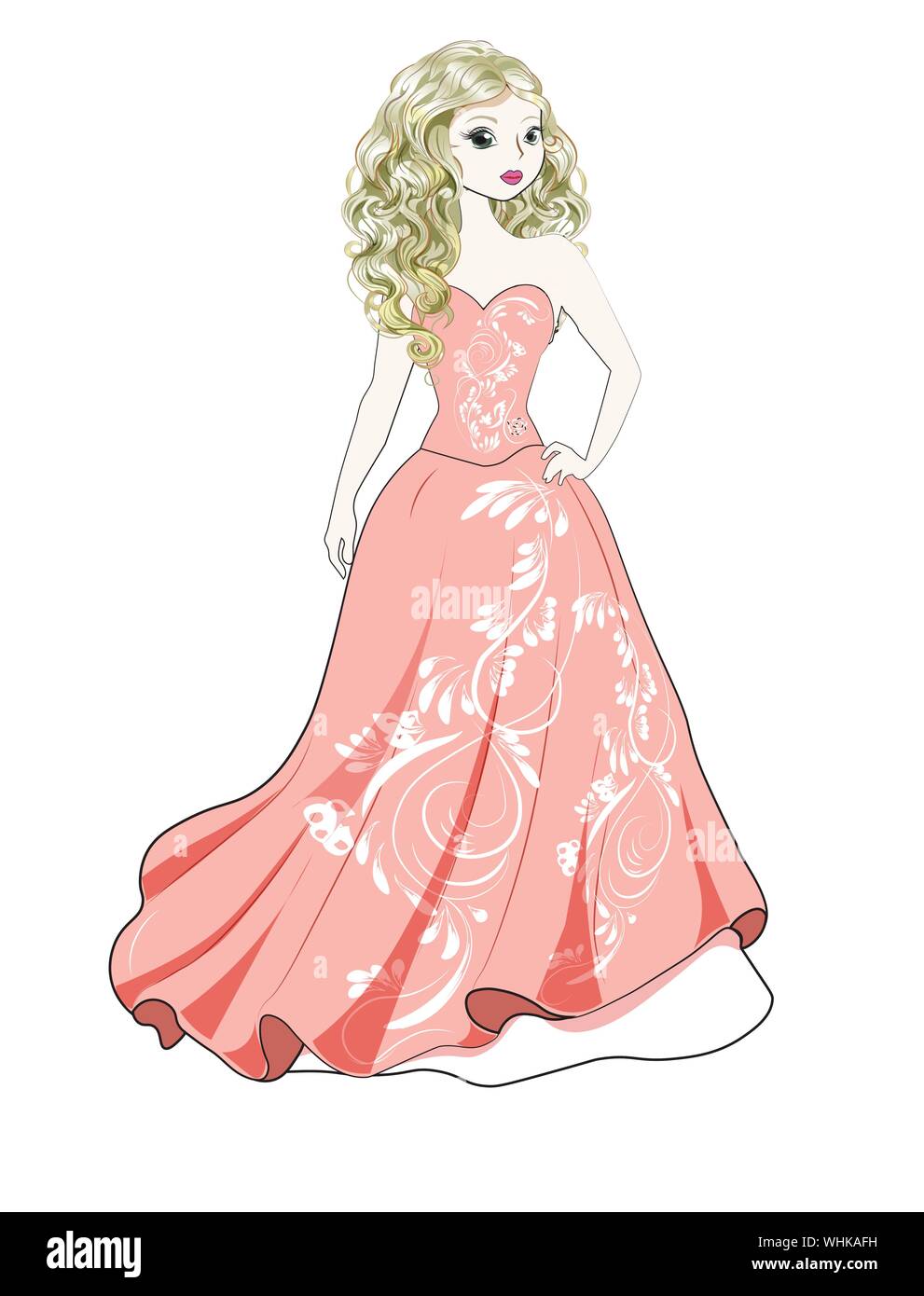 Schöne junge Prinzessin in einer herrlichen rosa Kleid Stock Vektor