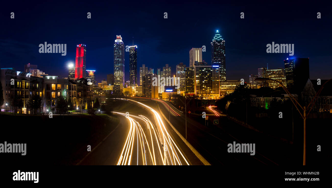 Nacht Panorama der Innenstadt von Atlanta, Georgia Stockfoto