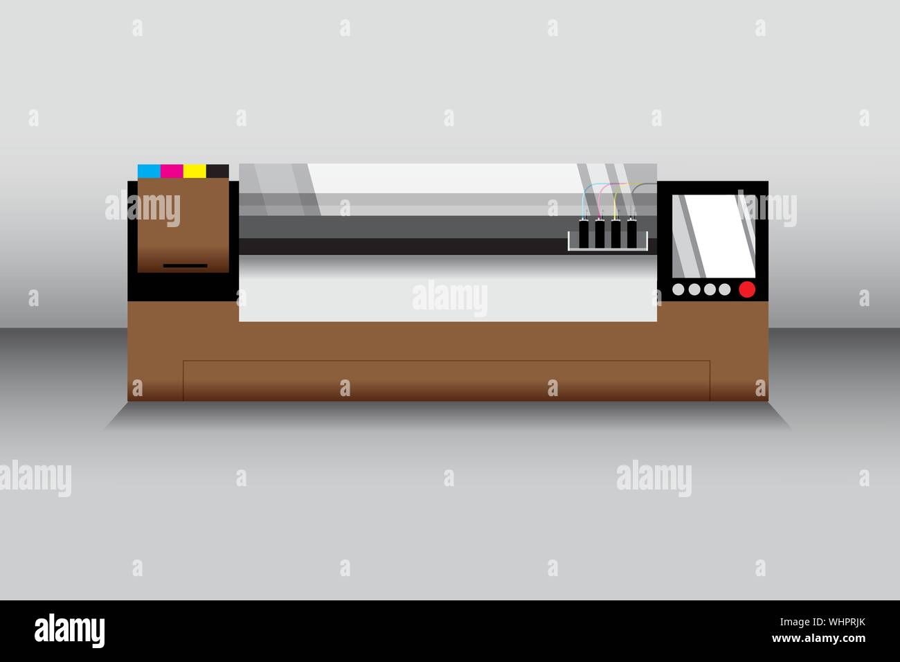 Braun große Drucker mit silber Farbverlauf Hintergrund Stock Vektor