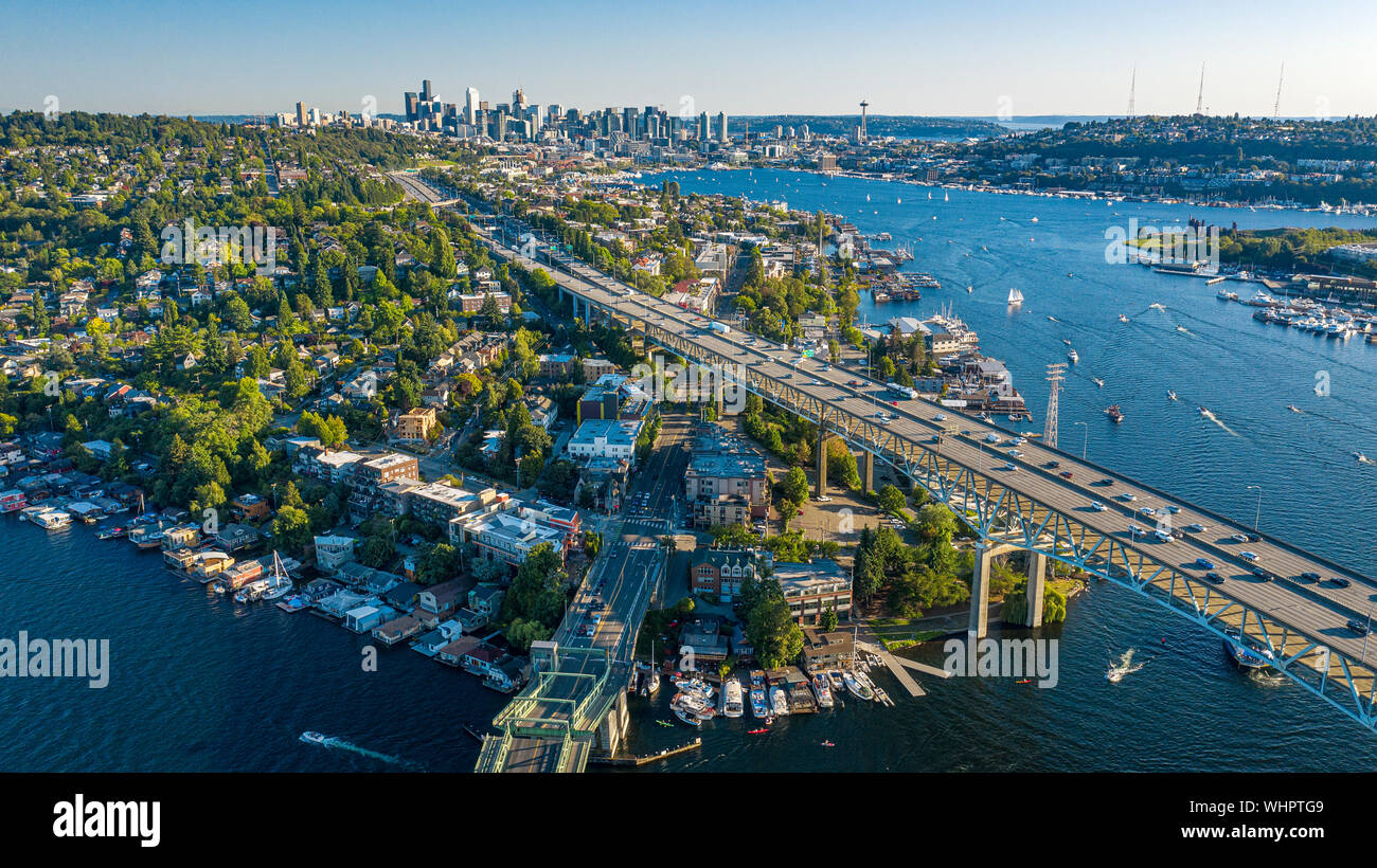 Luftaufnahmen der Seattle Skyline Stockfoto