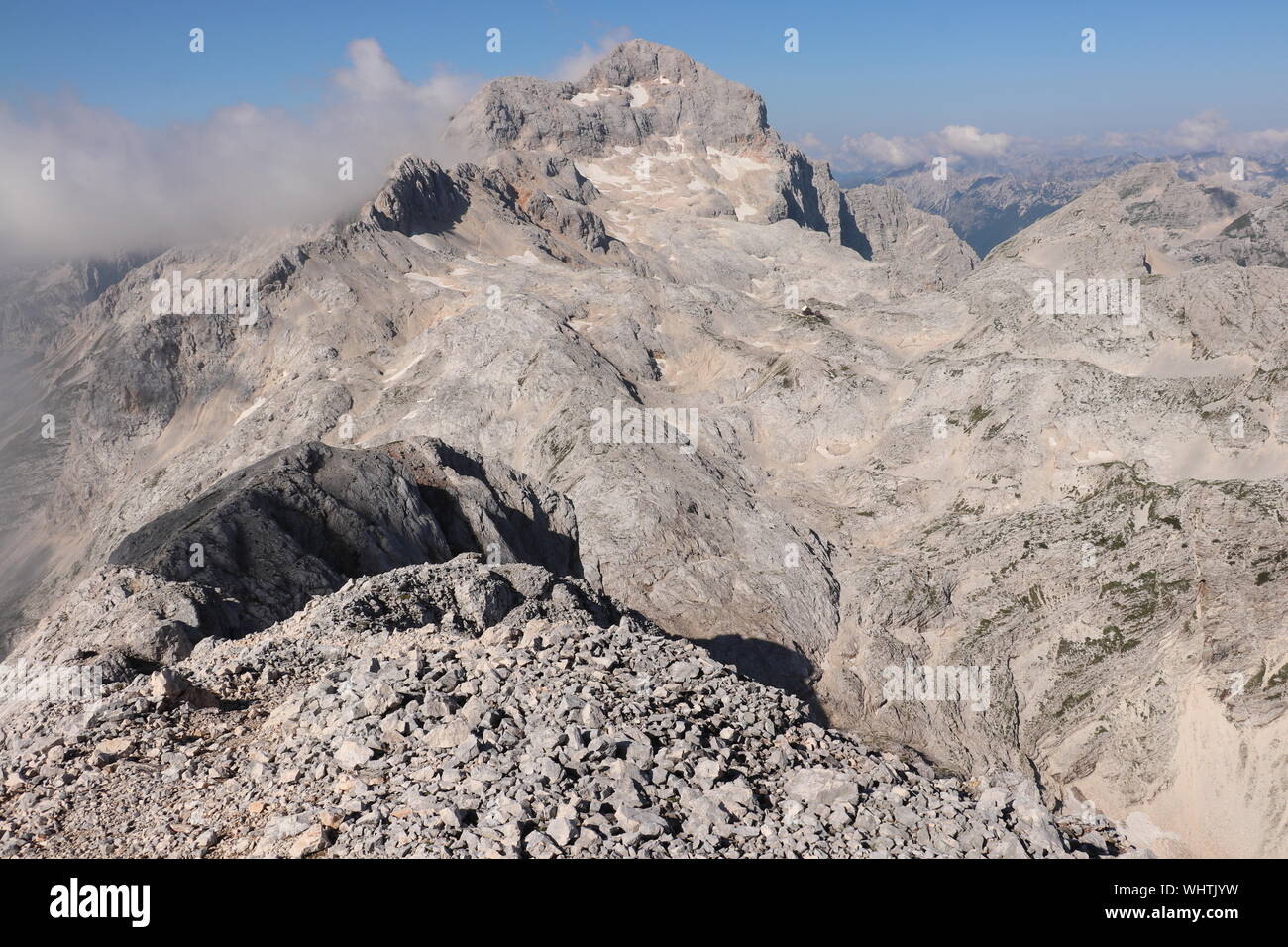 Blick Richtung vom Berg Triglav Rjavina Stockfoto