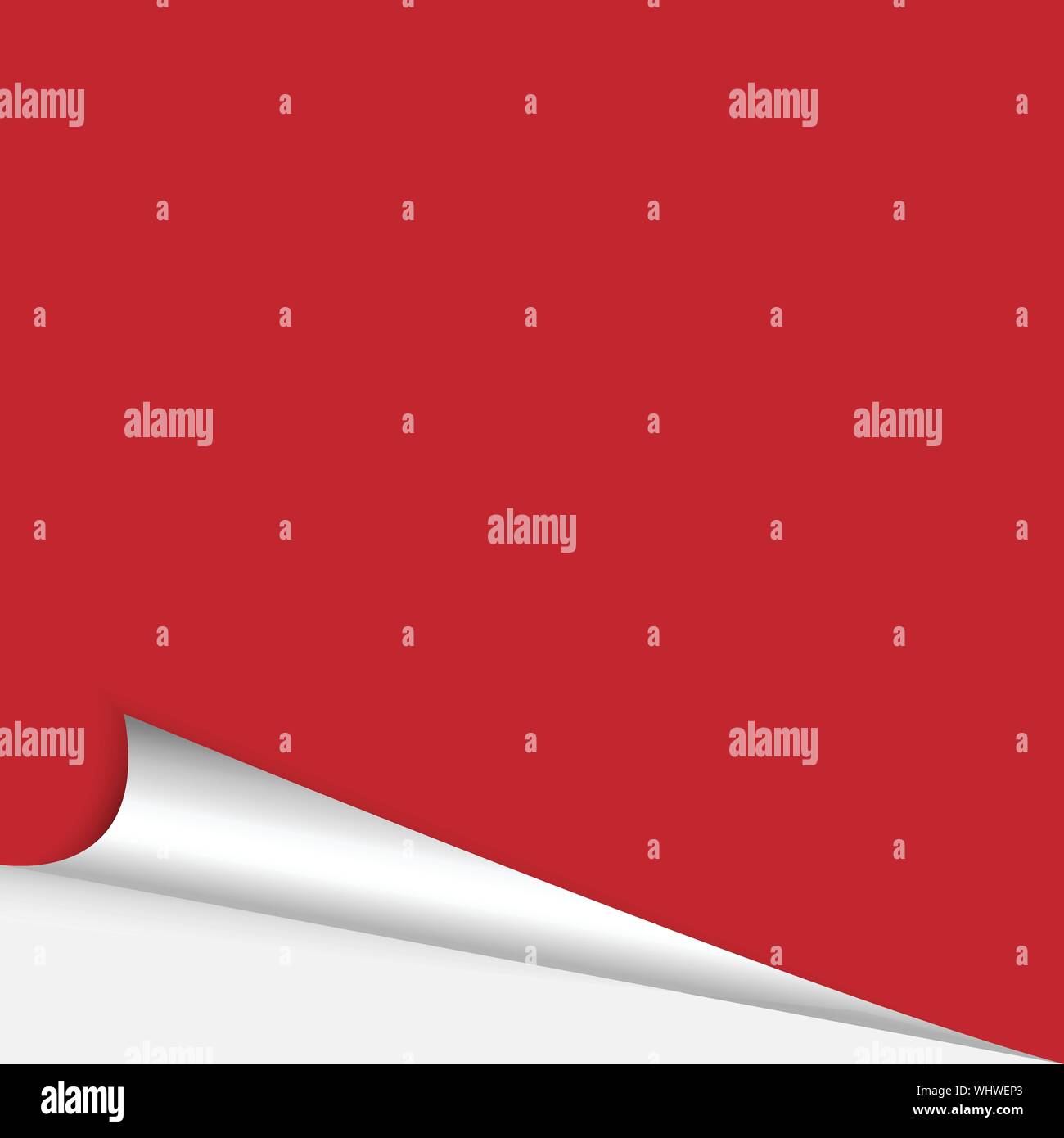 Seite mit Schatten auf leeres Blatt Papier wellt. Rotes Papier Aufkleber. Element für die Werbung und Promotion von Nachricht auf weißem Hintergrund. Vektor Stock Vektor