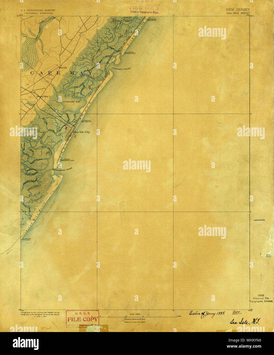 USGS TOPO Karte New-Jersey NJ Sea Isle 255374 1888 62.500 Wiederherstellung Stockfoto