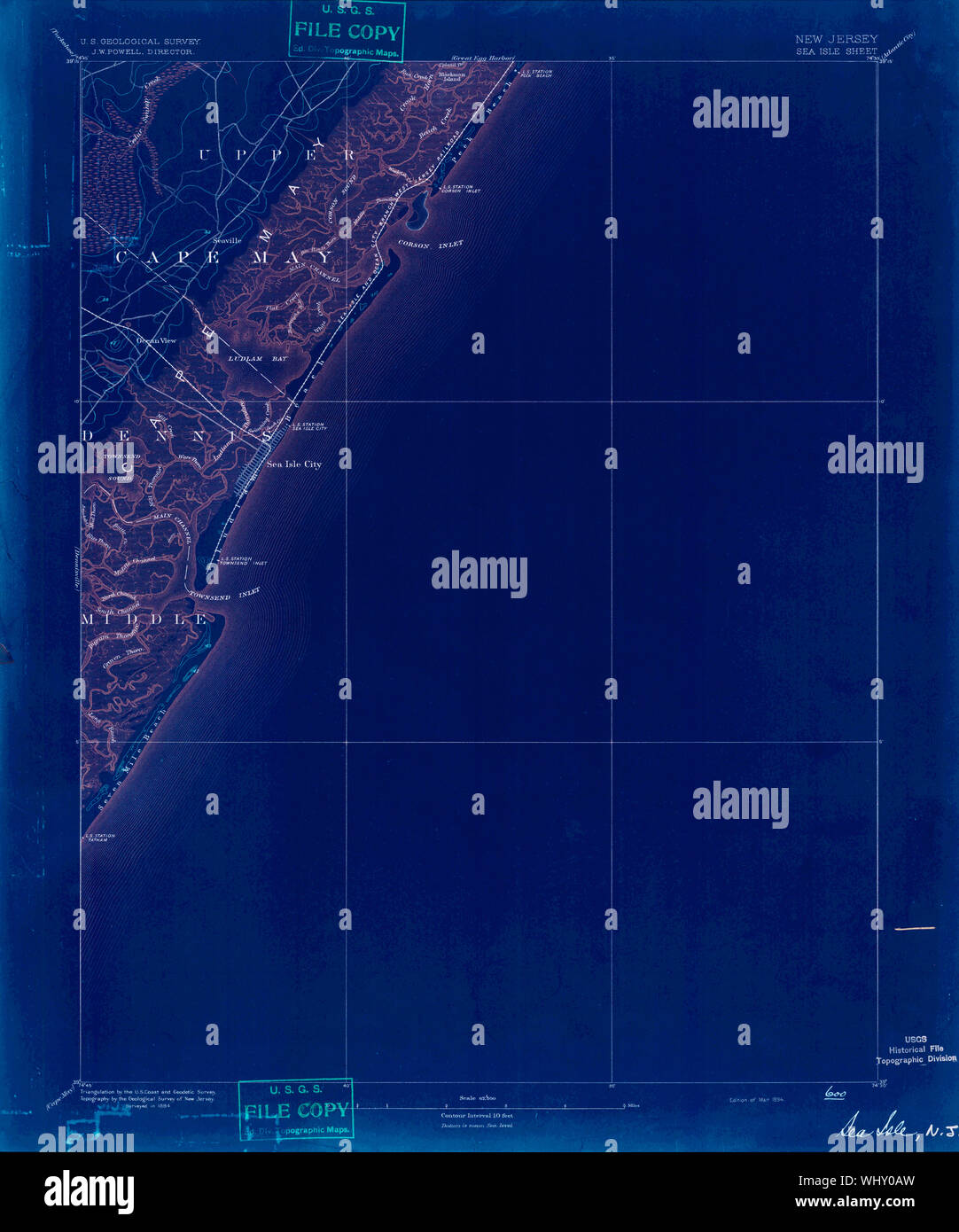 USGS TOPO Karte New-Jersey NJ Sea Isle 255375 1894 62.500 invertiert Wiederherstellung Stockfoto