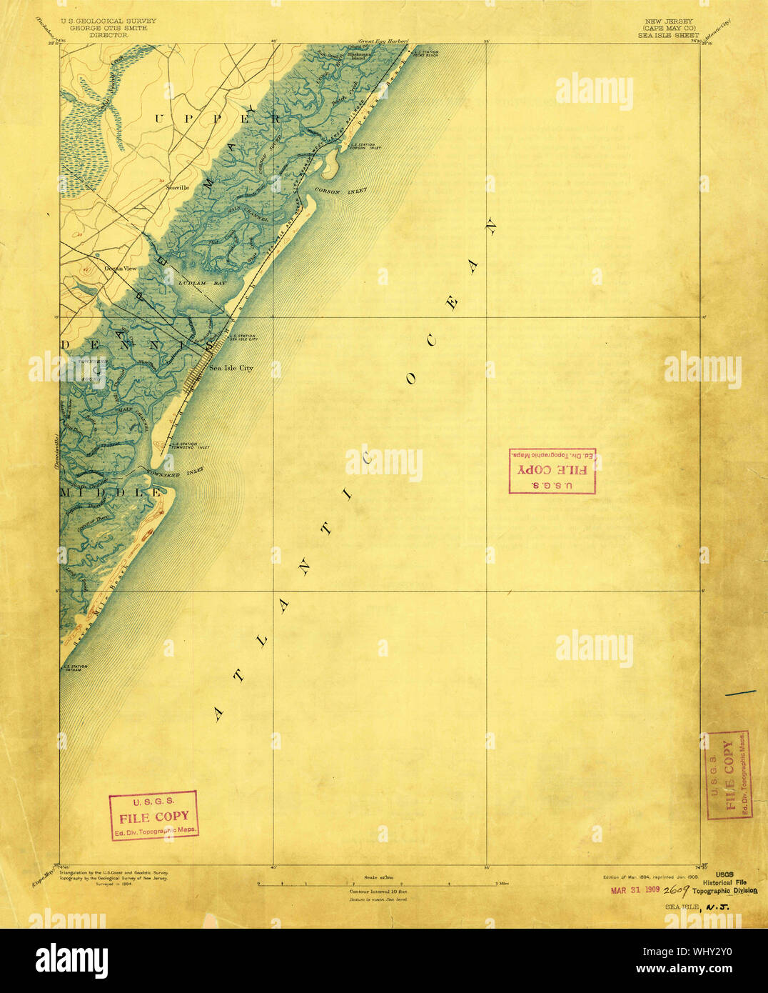 USGS TOPO Karte New-Jersey NJ Sea Isle 255377 1894 62.500 Wiederherstellung Stockfoto