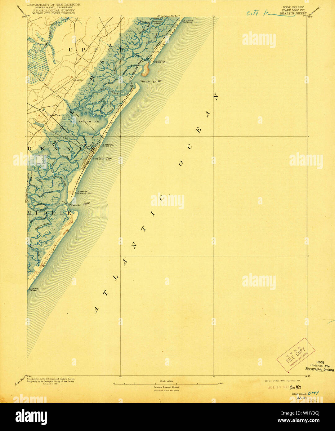 USGS TOPO Karte New-Jersey NJ Sea Isle 255378 1894 62.500 Wiederherstellung Stockfoto