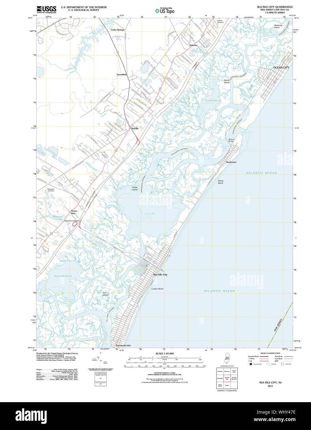 USGS TOPO Karte New-Jersey NJ Sea Isle City 20110428 TM Wiederherstellung Stockfoto