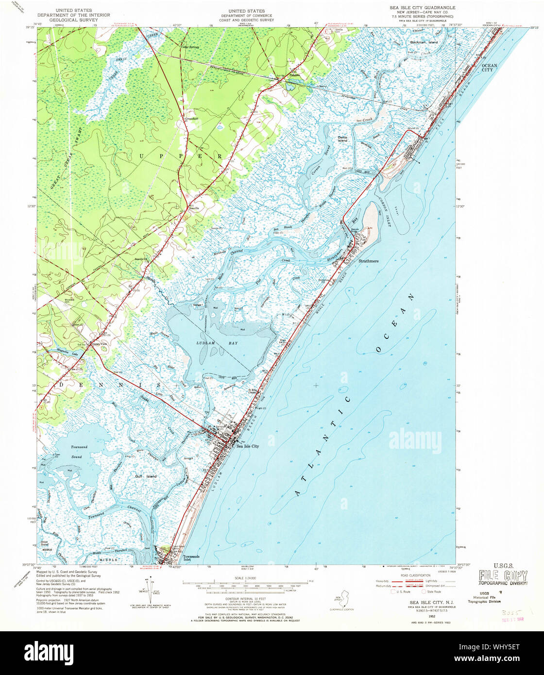 USGS TOPO Karte New-Jersey NJ Sea Isle City 254868 1952 24000 Wiederherstellung Stockfoto