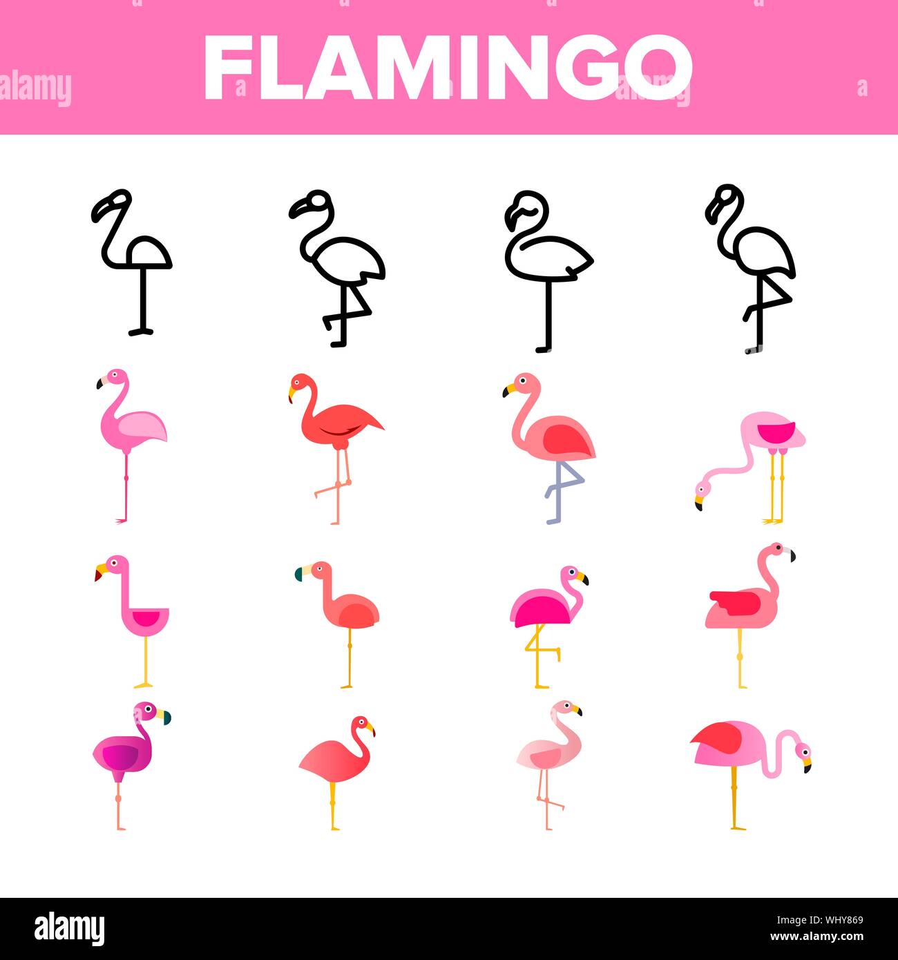Sammlung Vogel Flamingo Vektor Zeichen Symbole gesetzt Stock Vektor