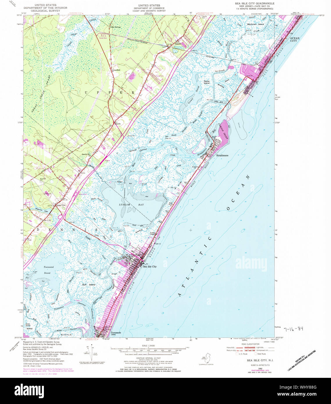 USGS TOPO Karte New-Jersey NJ Sea Isle City 254870 1952 24000 Wiederherstellung Stockfoto