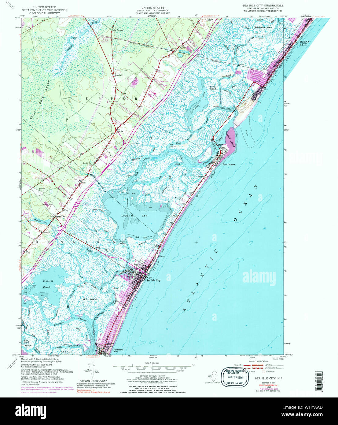 USGS TOPO Karte New-Jersey NJ Sea Isle City 254872 1952 24000 Wiederherstellung Stockfoto