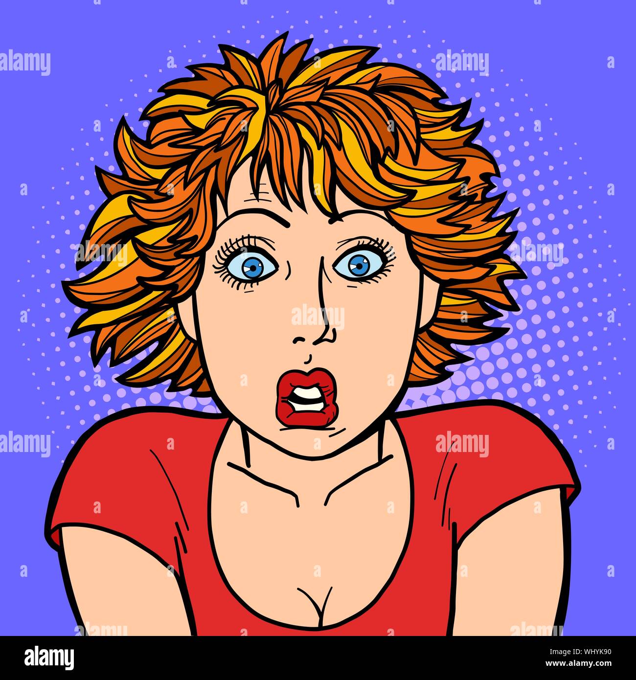 Die Frau ist überrascht. menschlichen Emotionen. Comic cartoon Pop Art retro Vektor illustration Zeichnung Stock Vektor