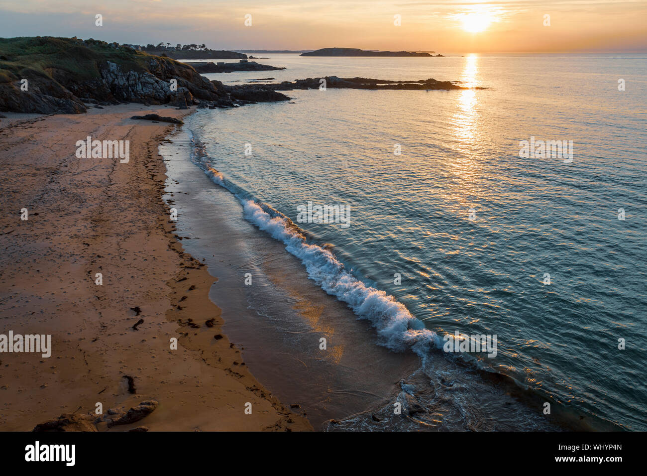 Sonnenuntergang von Pointe de la Garde Guérin, Saint-Briac-sur-Mer, Bretagne, Frankreich Stockfoto