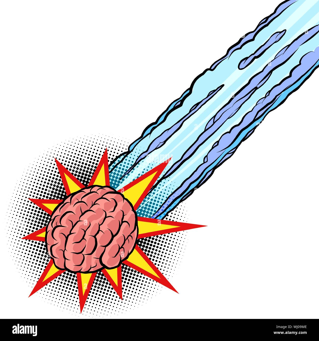 Gehirn Meteor. die Intelligenz des menschlichen Geistes. Comic cartoon Pop Art retro Vektor Zeichnung Abbildung Stock Vektor