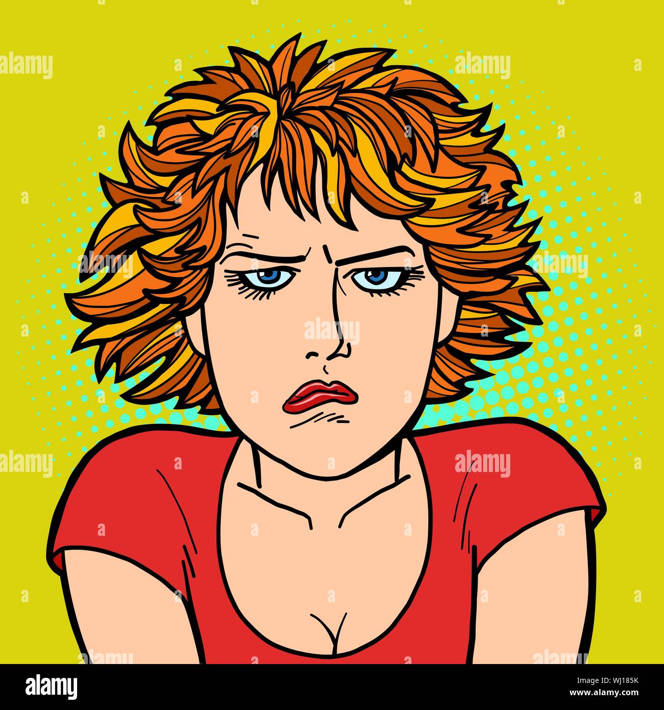 Frau wütend traurig. menschliches Gefühl. Comic cartoon Pop Art retro Vektor illustration Zeichnung Stock Vektor