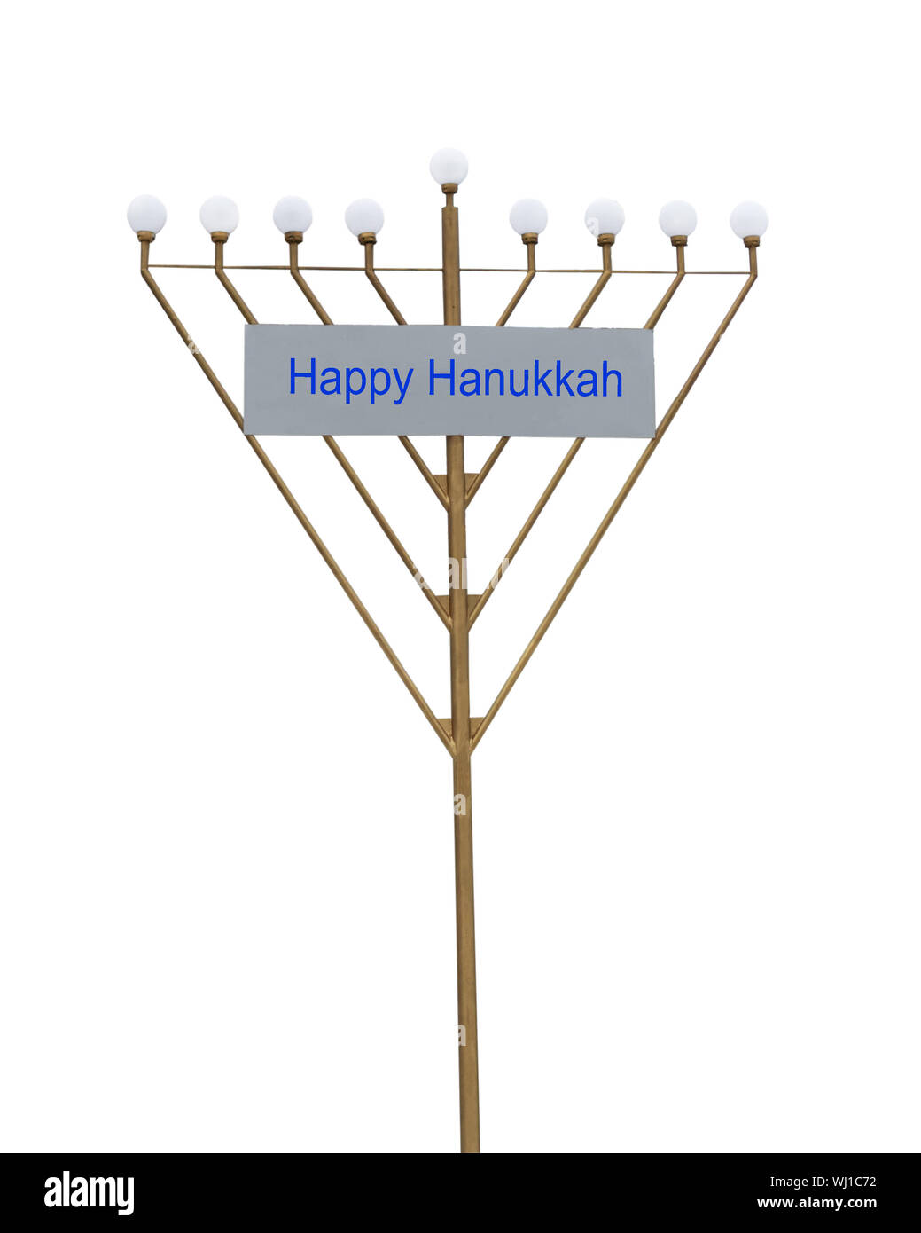 Chanukka Menora "Eisen Symbol mit Glühlampen auf weißem Hintergrund. Dezember jüdische Feiertag Konzept. Stockfoto