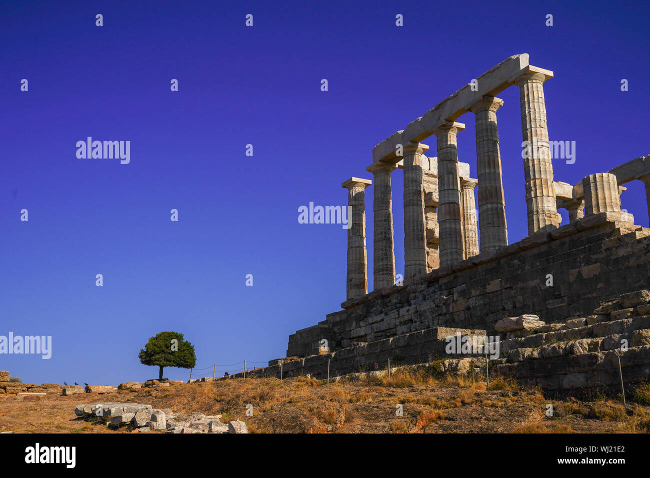 Ruinen der Poseidontempel am Kap Sounion, Halbinsel Attika, Griechenland Stockfoto