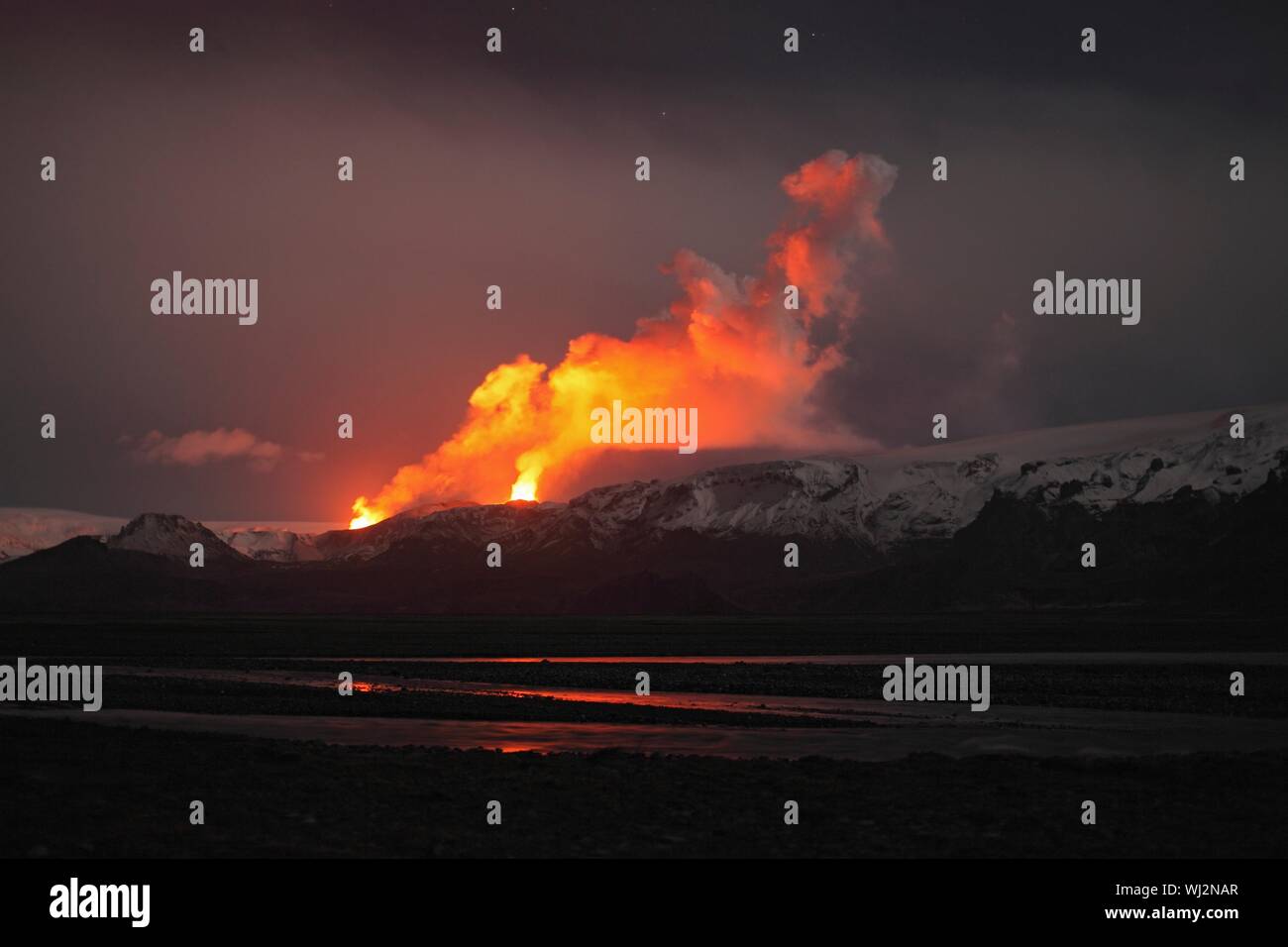 Thorsmoerk Fimmvoerduhalsi Vulkanausbruch Island Stockfoto
