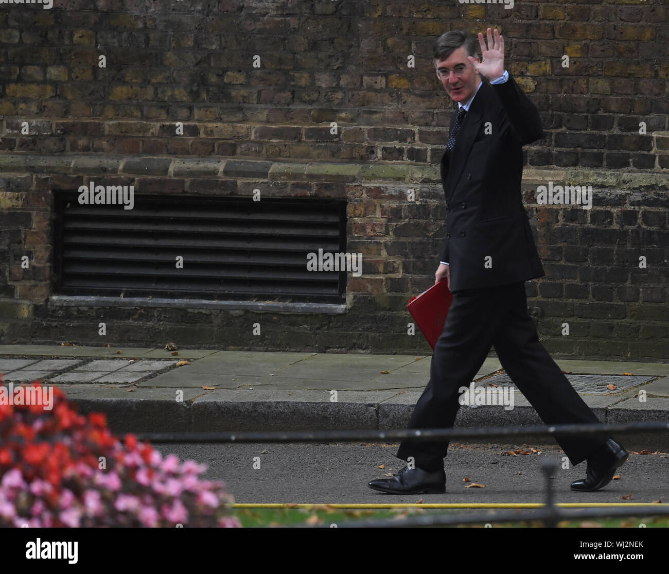 Führer des Unterhauses Jakob Rees-Mogg in Downing Street, London. Stockfoto