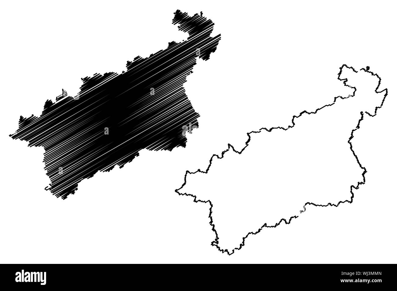 Usti nad Labem Region (Böhmische Länder, Tschechien, Regionen der Tschechischen Republik) Karte Vektor-illustration, kritzeln Skizze Ústí (Region Ustecky Stock Vektor