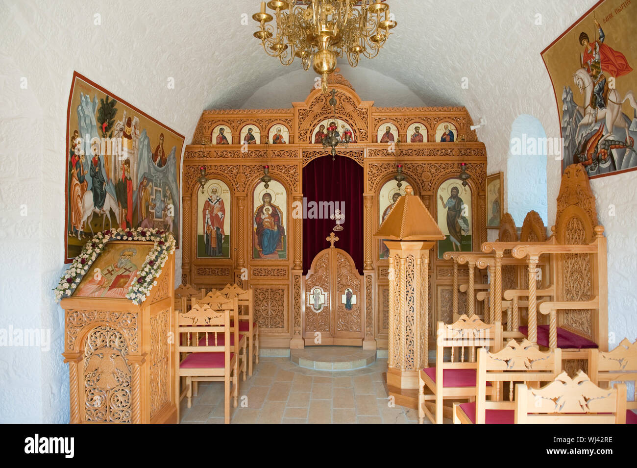 Inneren eine kleine griechische orthodoxe Kapelle Stockfoto