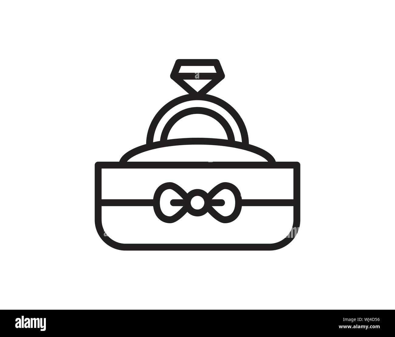 Hochzeit Ring in Geschenkbox Symbol schwarz auf weißem Hintergrund. Ring mit Diamanten als Symbol der Liebe, ein Zeichen für einen Heiratsantrag. Schmuck isoliert. Stock Vektor