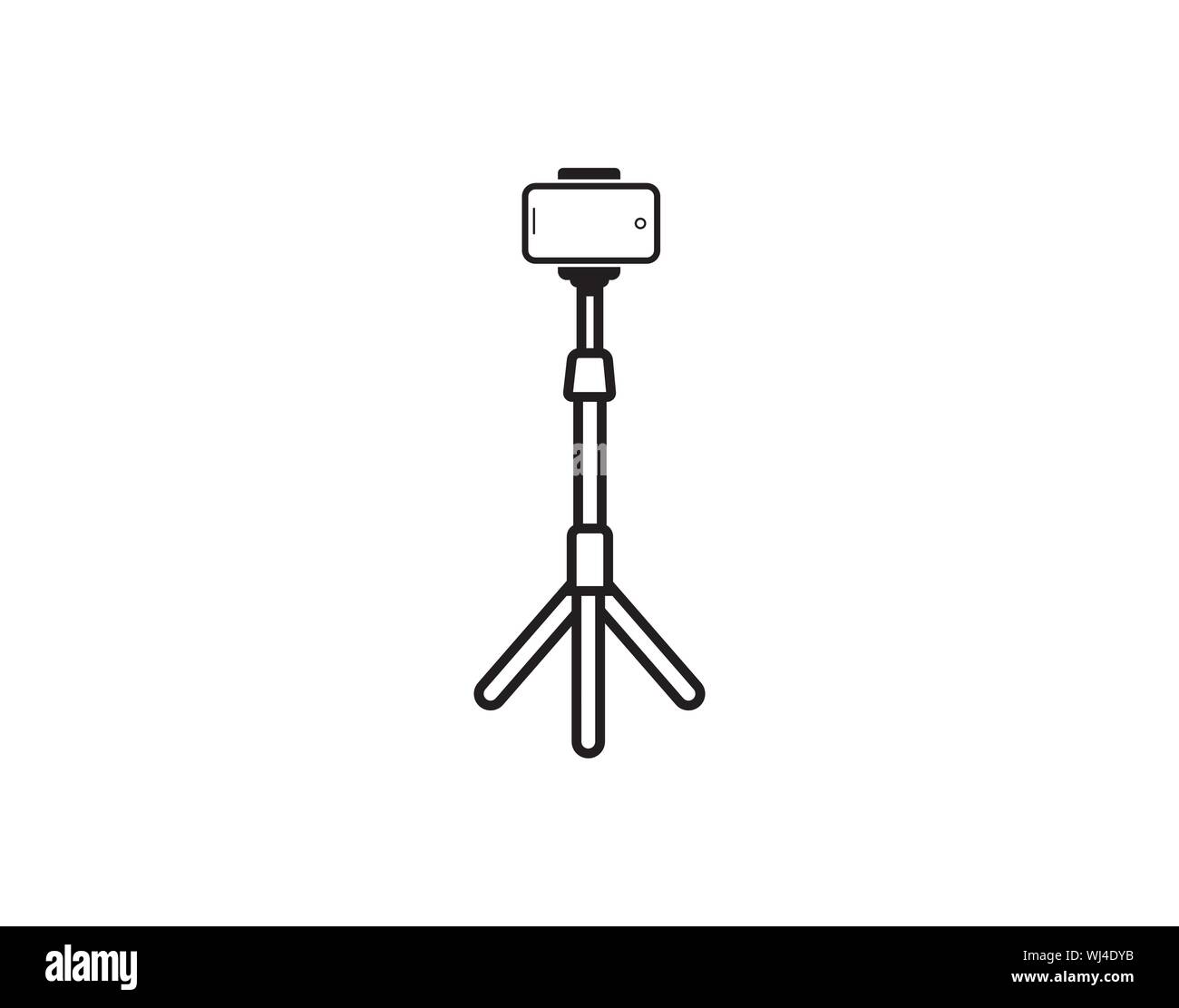 Flexible Telefon Stativ mit Smartphone. Vektor Kontur Symbol auf weißem Hintergrund. Stock Vektor