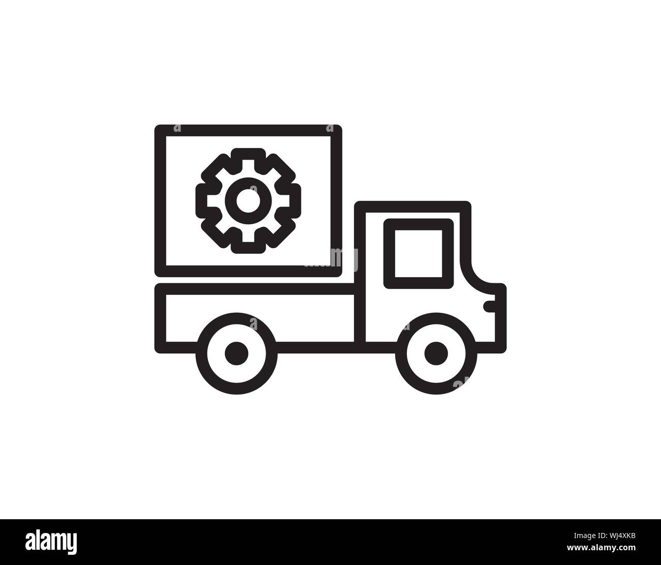 LKW-Symbol mit Zahnradsymbol für technische Logistik Stock Vektor
