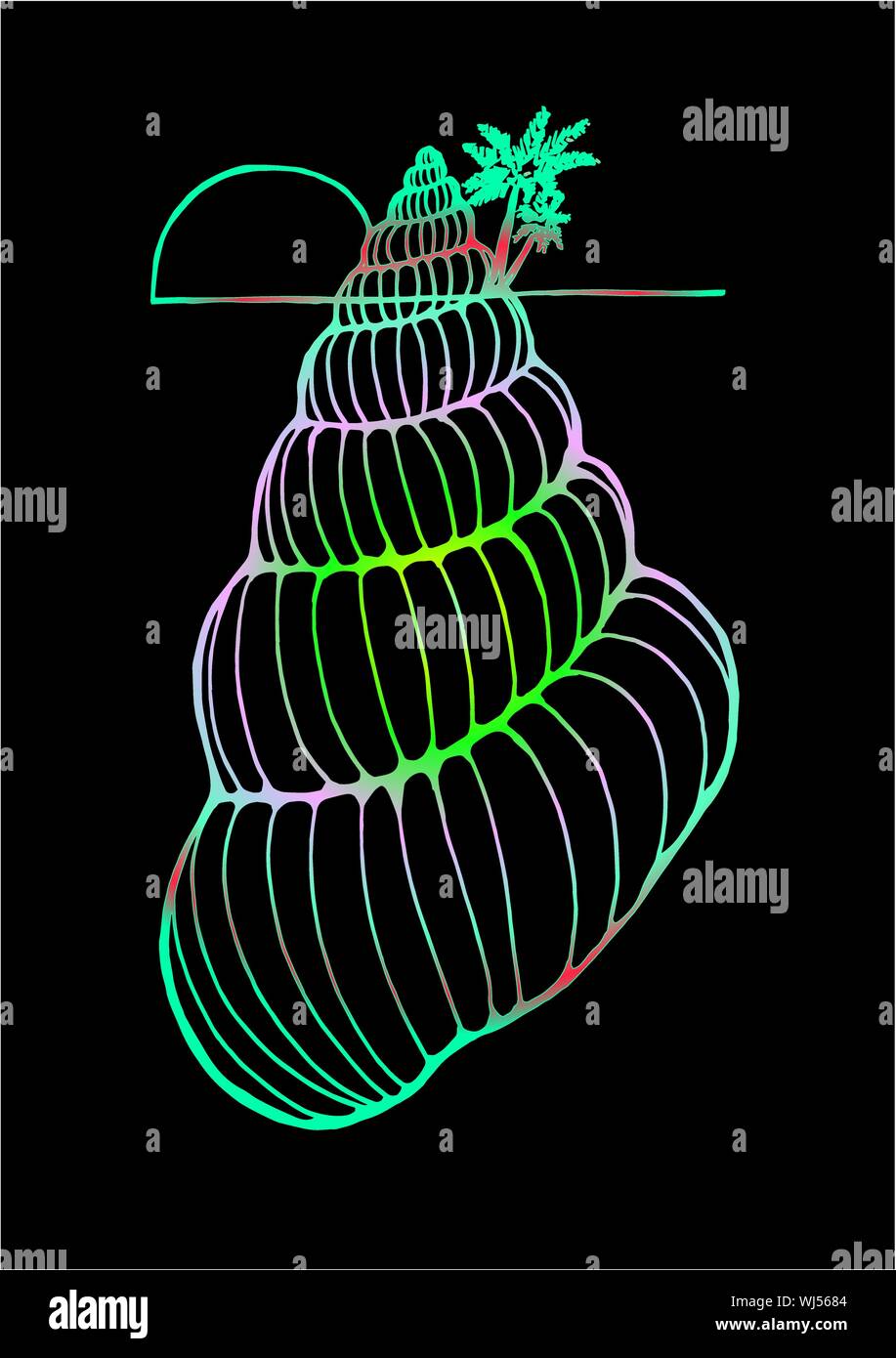 Farbe Abbildung: eine Shell mit einer Palme. Logo Stock Vektor