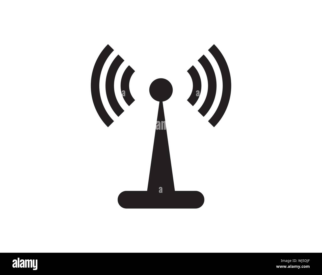 Symbol für drahtlose Antennenübertragung mit Funksignalwellen, schwarzes Kommunikationsvektorsymbol Stock Vektor