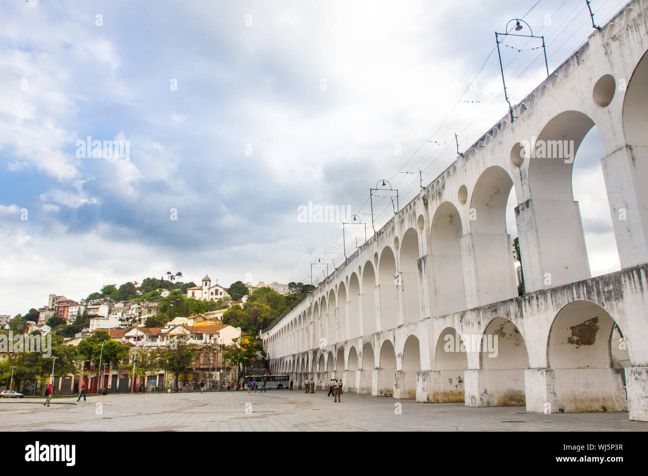 Carioca Aquädukt in Nachbarschaft Lapa, Rio de Janeiro, Brasilien. Stockfoto