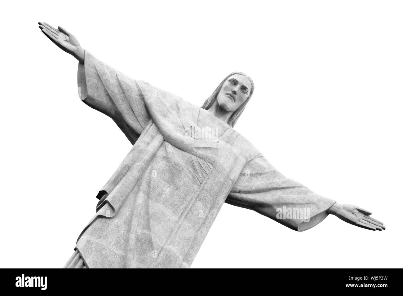 Christus der Erlöser Statue, Rio De Janeiro, Brasilien. Schwarz und weiß. Stockfoto