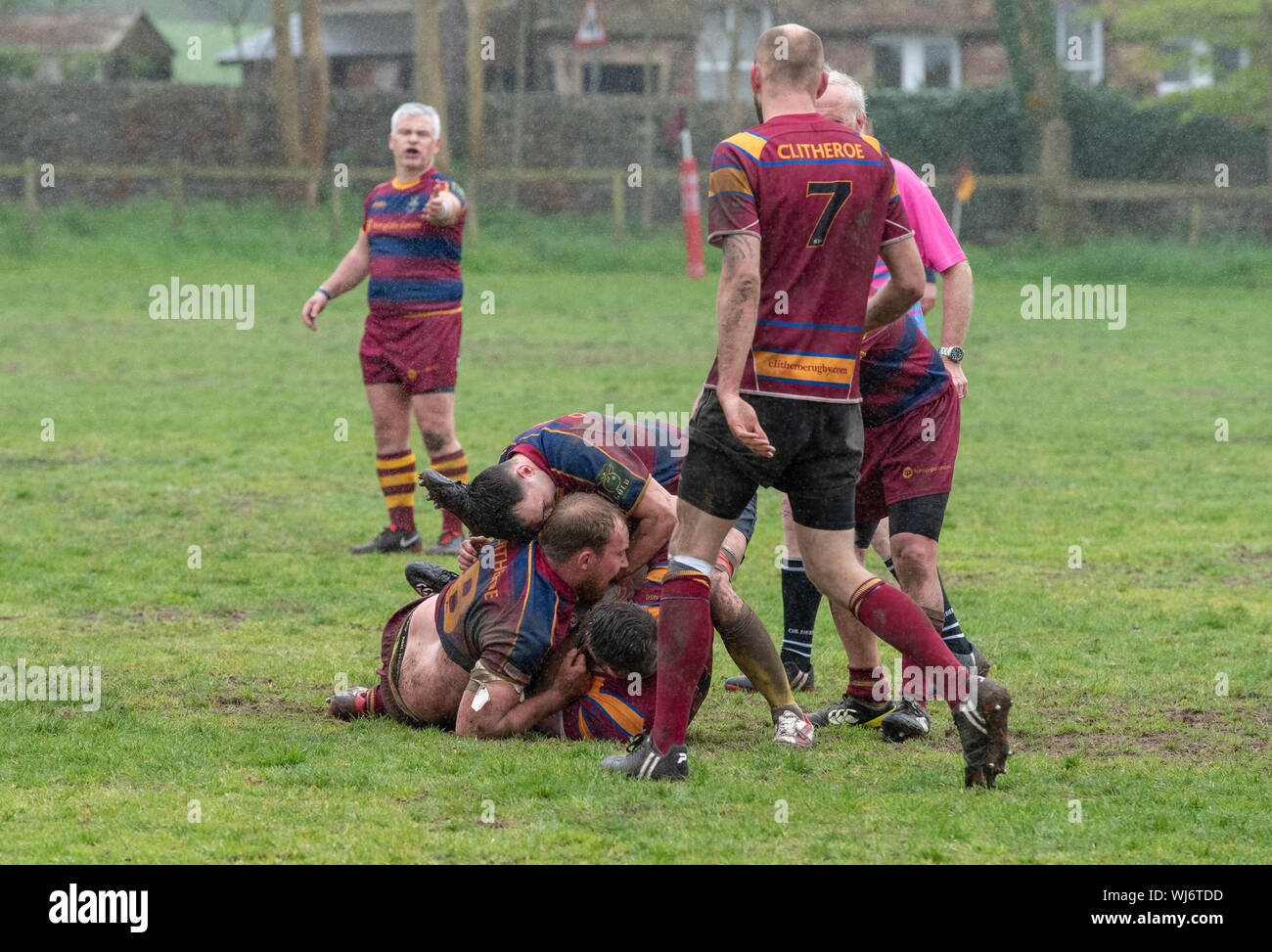 Die Teilnahme an Spielen Rugby, Clitheroe, Lancashire. Stockfoto