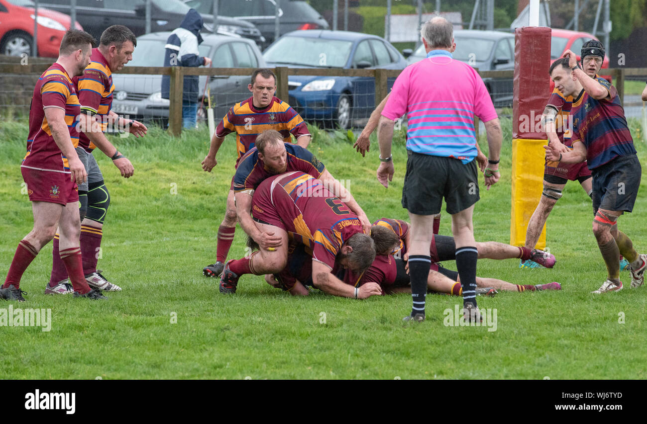Die Teilnahme an Spielen Rugby, Clitheroe, Lancashire. Stockfoto