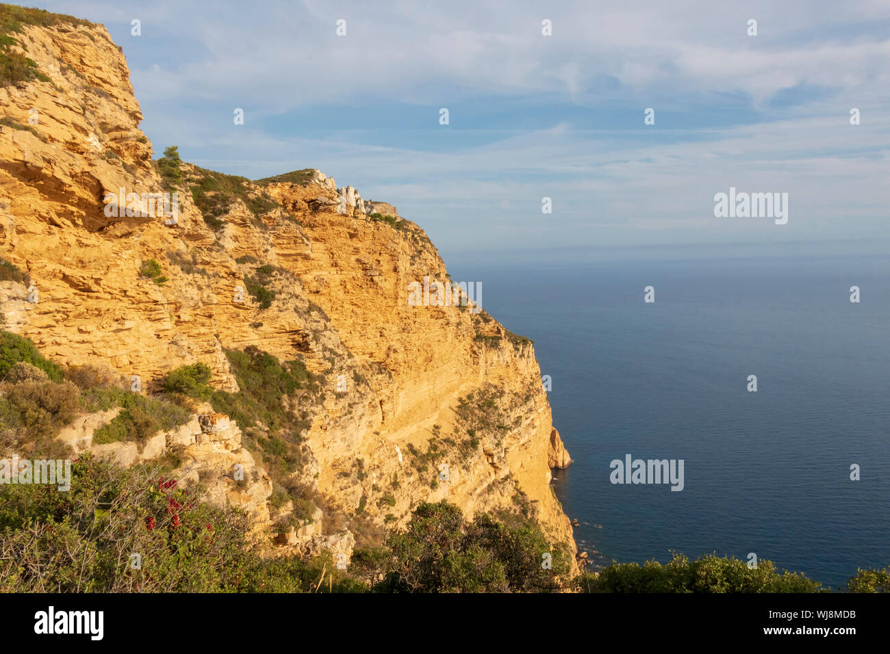 Cap Canaille höchste Steilklippe von Frankreich, ockerfarbenen Sandstein Landspitze auf der Mittelmeer Küste zwischen den Städten Cassis und La Ciotat Stockfoto