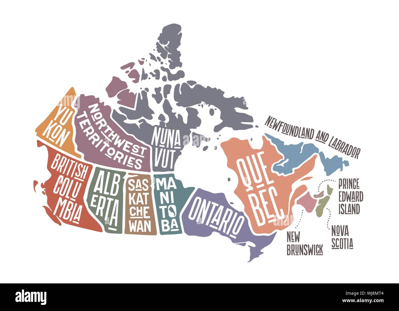 Karte Kanada. Poster Karte der Provinzen und Territorien Kanadas Stock