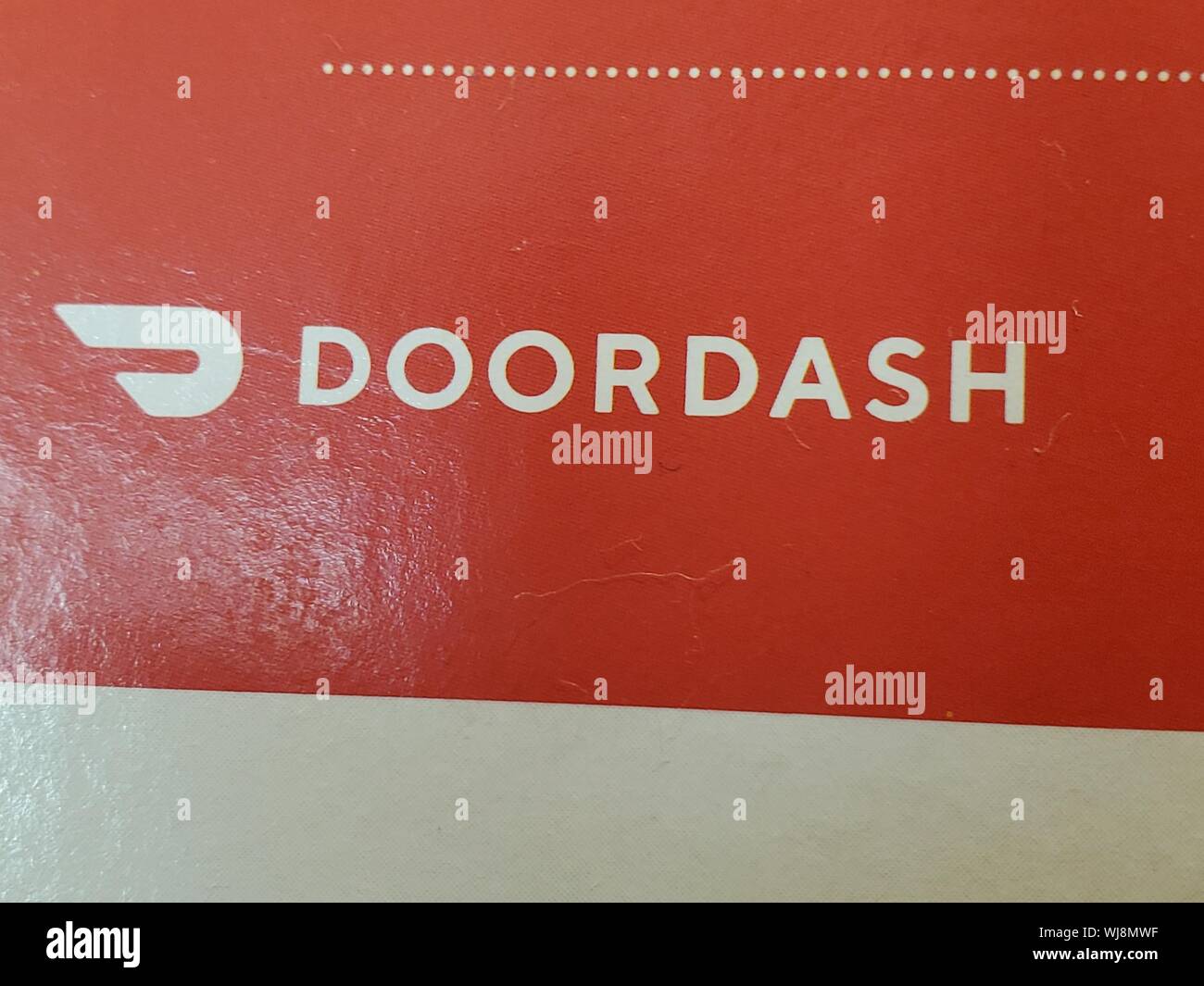 Close-up Logo für Lebensmittel Lieferservice Doordash, 30. August 2019. () Stockfoto