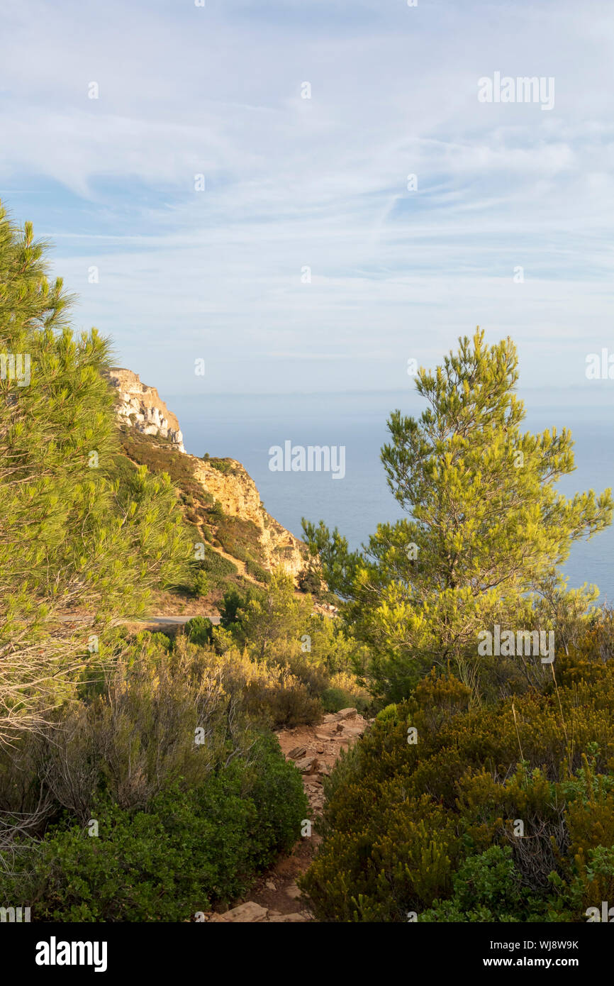 Cap Canaille höchste Steilklippe von Frankreich, ockerfarbenen Sandstein Landspitze auf der Mittelmeer Küste zwischen den Städten Cassis und La Ciotat Stockfoto