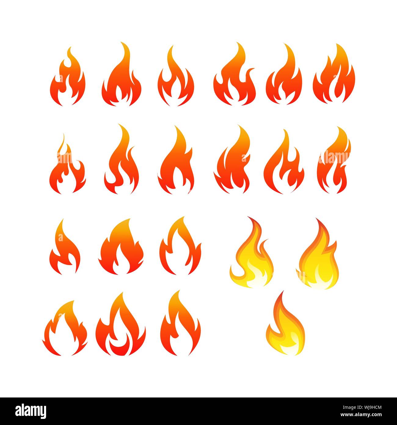 Flammen- oder Brand Icon Set Vector Image Design auf weißem Hintergrund. Brennen flameor oder Feuer logo vektor design Stock Vektor