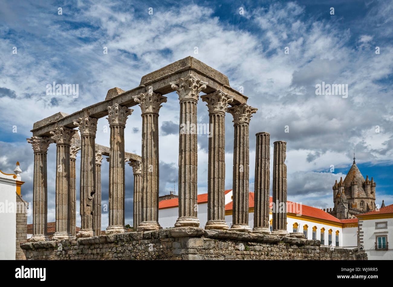 Templo Romano (Tempel der Diana), 1. Jahrhundert, in Évora, Alentejo Central, Portugal Stockfoto