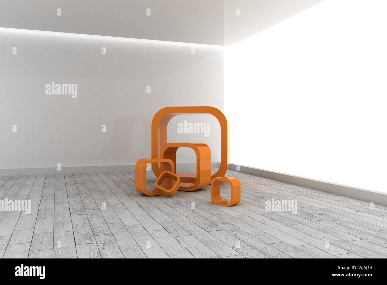 Orange Strukturen in einem grauen Raum Stockfoto