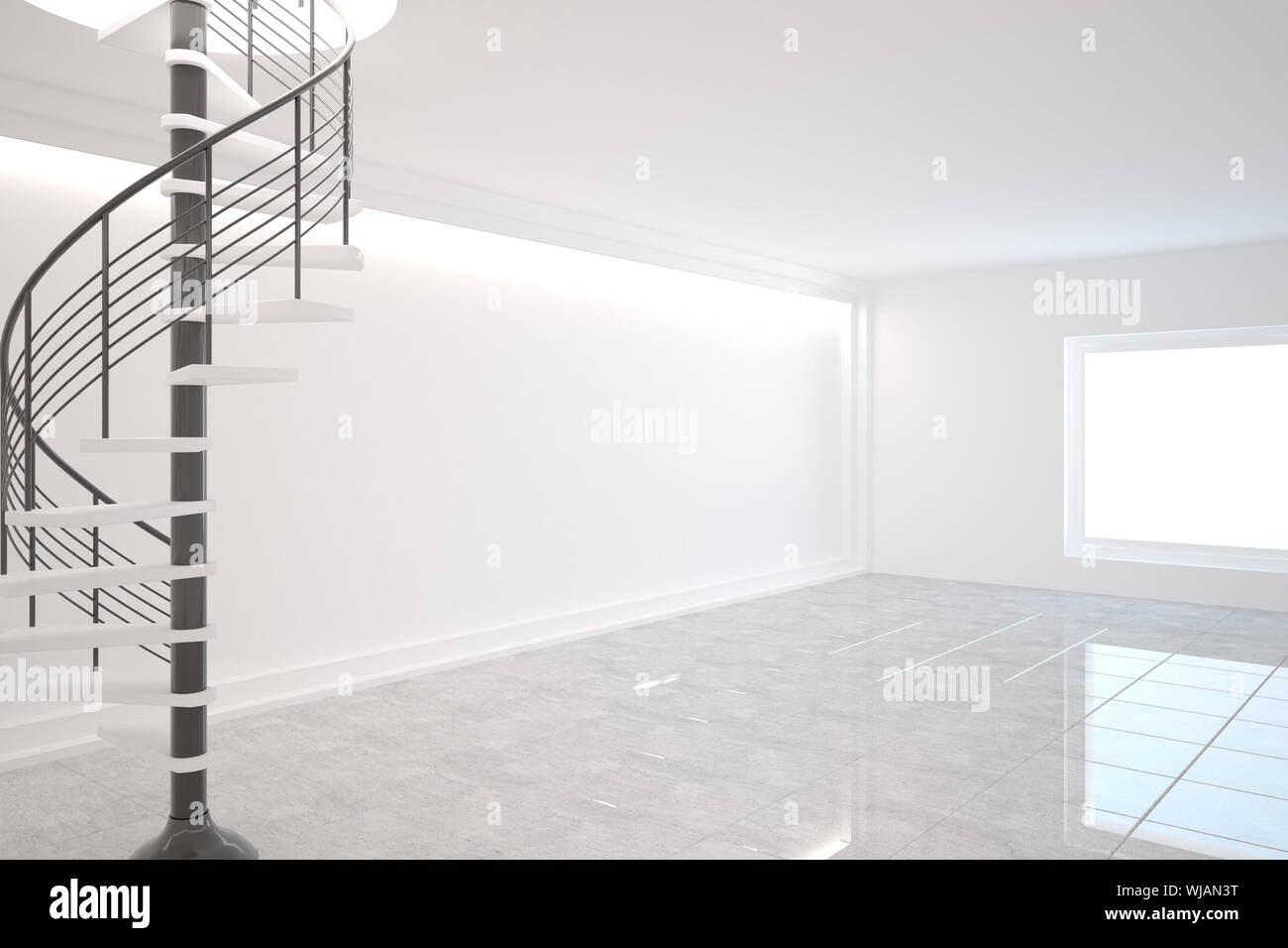Digital generiert Zimmer mit gewundenen Treppen Stockfoto