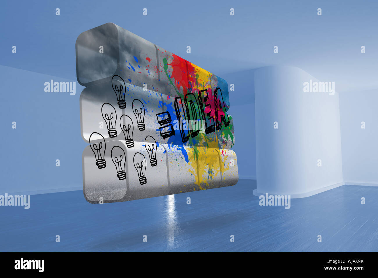 Idee-Grafik auf abstrakte Bildschirm im Zimmer Stockfoto