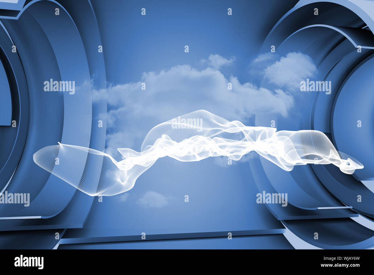 Weiße Wolke Design auf eine futuristische Struktur Stockfoto