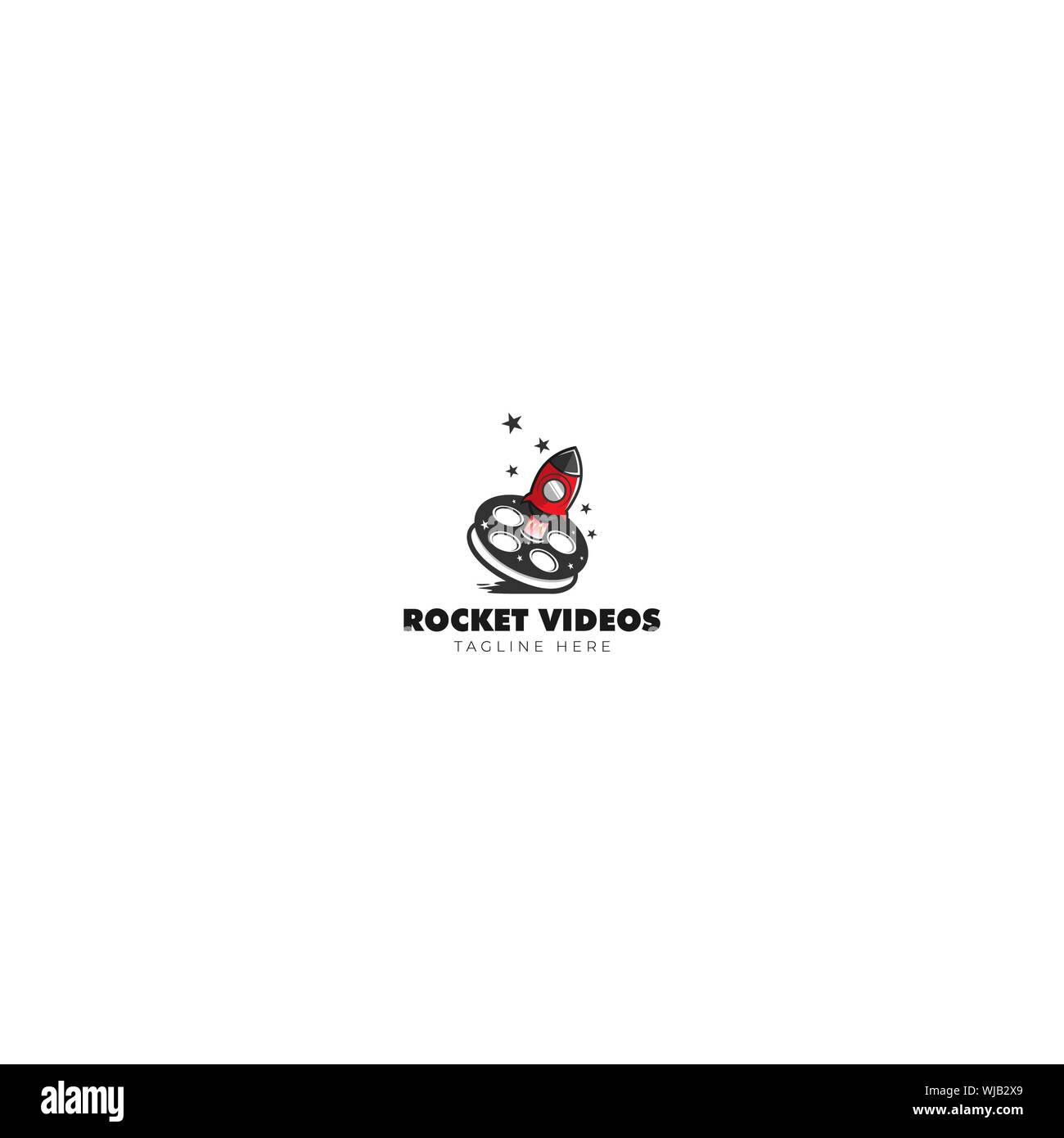 Rocket Videos Galerie Logo, Red Rocket, Videos und Rocket Space Stockfoto